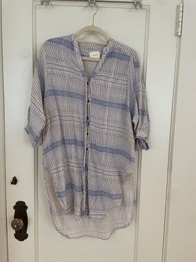 Maeve Blue and Cream Button-Down Tunic